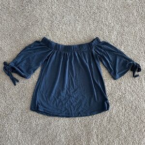 Francesca’s blue off shoulder blouse
